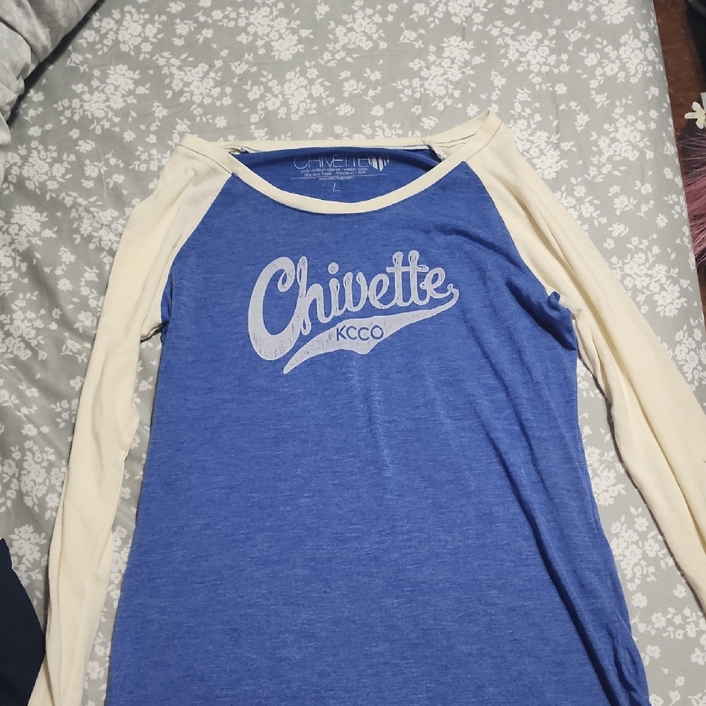 Chivette Blue and Cream Long Sleeve Top